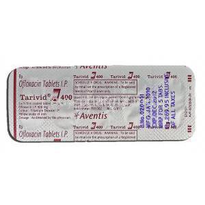 Tarivid 400, Generic Floxin, Ofloxacin, 400 mg, Strip description