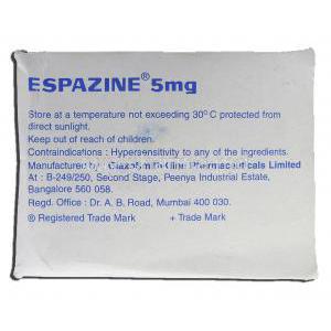 Espazine, Generic Stelazine, Trifluoperazine, 5 mg, Box description