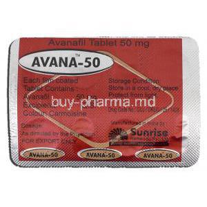Avana-50, Avanafil, 50 mg, Strip description