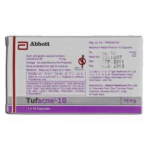 Tufacne-10, Generic Accutane, Isotretinoin, 10 mg, Box description