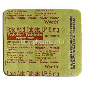 Folvite, Folic Acid, 5 mg, Strip description