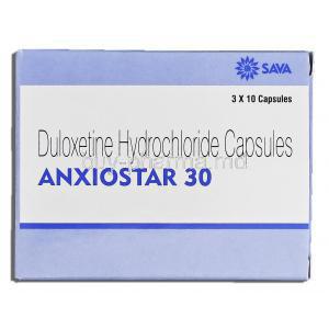 Anxiostar 30, Generic Cymbalta, Duloxetine Hydrochloride, 30mg, Box