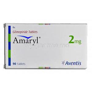 Amaryl 2mg, Generic Amaryl, Glimepiride, 2mg, Box