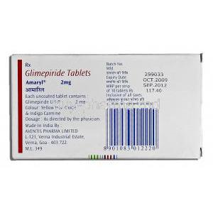 Amaryl 2mg, Generic Amaryl, Glimepiride, 2mg, Box description
