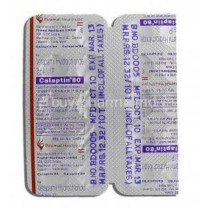 Calaptin 80, Generic Calan SR, Verapamil Hydrochloride, 80 mg, Strip