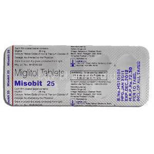 Misobit 25, Generic Glyset, Miglitol 25mg, Strip description