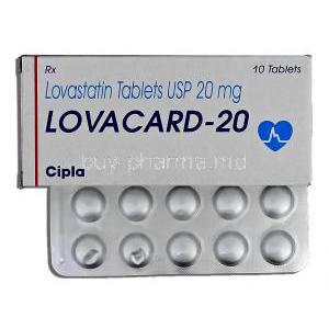 Lovacard, Generic Mevacor, Lovastatin, 20mg, Tablet