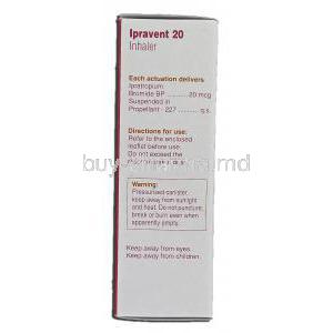 Ipravent 20, Generic Atrovent, Ipratropium Bromide, 20 Mcg, Box description