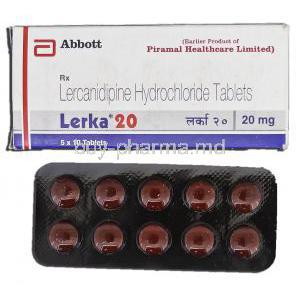 Lerka 20, Lercanidipine Hyrochloride, 20mg, Tablet