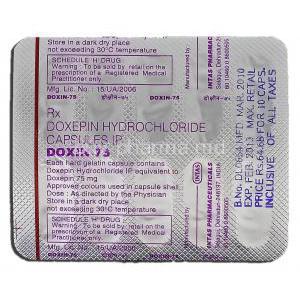 Doxin 75, Generic Sinequan, Doxepin, 75mg, Strip description