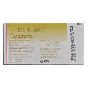 Cerazette, Desogestrel, 0.075mg, Box description