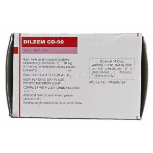 Dilzem CD-90, Generic Cardizem XL, Diltiazem ER, 90mg, Box description