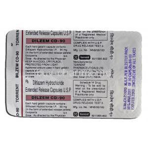 Dilzem CD-90, Generic Cardizem XL, Diltiazem ER, 90mg, Strip description