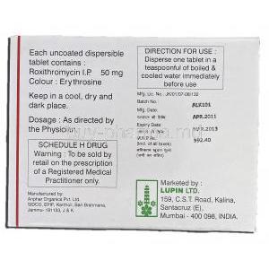 Luprex-Kid, Generic Rulide, Roxithromycin, 50mg, Box description