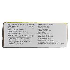 Albaxy, Generic Albendazole, 400mg, Box description