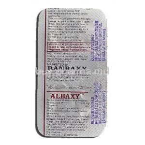 Albaxy, Generic Albendazole, 400mg, Strip description