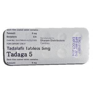 Tadaga 5, Tadalafil, 5mg, Strip description