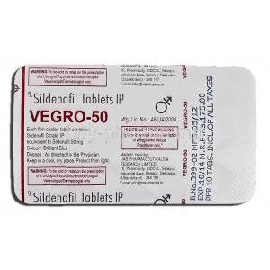 Vegro-50, Sildenafil Citrate 50mg Tablet Strip Information