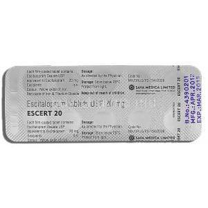 Escert, Escitalopram 20mg Strip Description