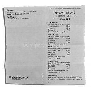 Etalize-S, Simvastatin 80mg and Ezetimibe 10mg Instruction (1)