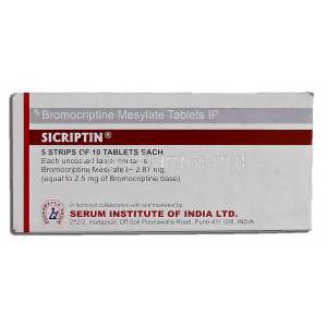 Sicriptin, Bromocriptine Mesylate 2.87mg Box