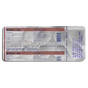 Biosev, Sevelamer HCL 400mg, Strip and Description