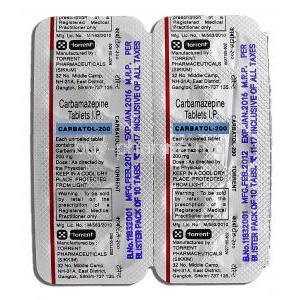 Carbatol, Generic Tegretol,  Carbamazepine 200mg, Strip description