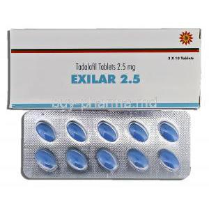 Exilar, Tadalafil, 2.5mg, Tablet, Box and Strip