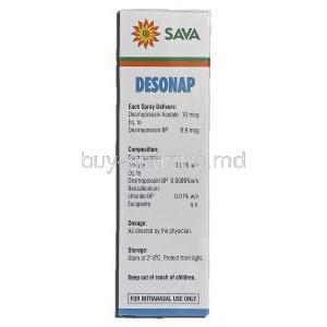 Desonap, Desmopressin Intranasal Solution, 60 Metered Doses, 6 ml, Box description