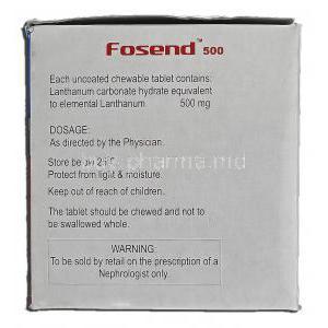 Fosend 500, Lanthanum Carbonate Chewable, 500mg, Box description