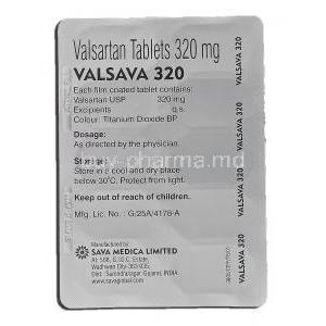 Valsava, Generic Valent, Valsartan, 320 mg, Strip description