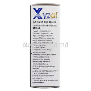 Xyzal, Levosetirizin, Oral Solution, 0.5 per ml, 200 ml, box description