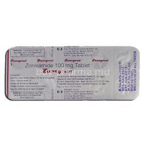 Zonegran, Zonisamide, 100mg, Strip description