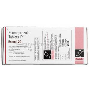 Esomi-20, Generic Nexium, Esomeprazole 20mg Box Information