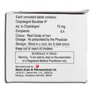 Clopinam, Generic Plavix, Clopidogrel, 75mg Box Description