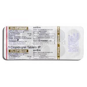 Clopinam, Generic Plavix, Clopidogrel, 75mg Strip Description