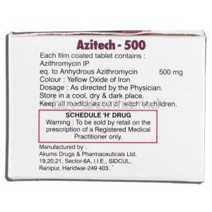 Azitech-500, Generic Zithromax, Azithromycin 500mg, Box Description (2)