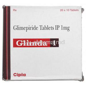 Glimda 1, Generic Amaryl, Glimepiride 1mg, Box