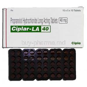 Ciplar-LA 40, Generic Inderal, Proparnolol Hydrochloride Long Acting 40mg, Tablet
