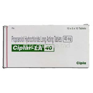 Ciplar-LA 40, Generic Inderal, Proparnolol Hydrochloride Long Acting 40mg, Box