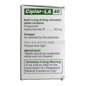 Ciplar-LA 40, Generic Inderal, Proparnolol Hydrochloride Long Acting 40mg, Box description
