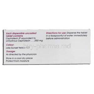 Cephadex 250 DT, Generic Keflex, Cephalexin Dispersible 250mg Box description