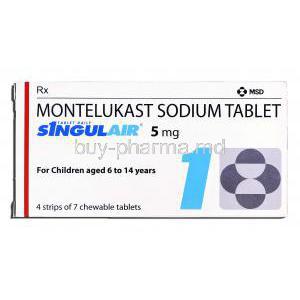 Singulair 5mg, Montelukast Sodium, Box