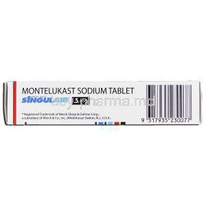 Singulair 5mg, Montelukast Sodium, Box side view