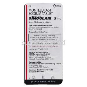 Singulair 5mg, Montelukast Sodium, Strip description