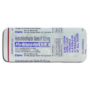 Hydrazide 12.5, Generic Esidrex, Hydrochlorothiazide 12.5mg, Strip description