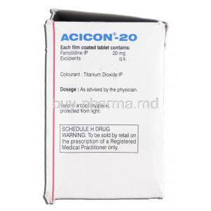 Acicon-20, Generic Pepcid, Famotidine 20mg, Box Description