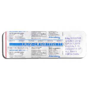 Acicon-20, Generic Pepcid, Famotidine 20mg, Strip Description