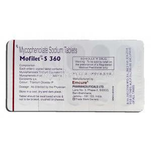 Mofilet S 360, Generic Myfortic, Mycophenolic 360mg, Strip description