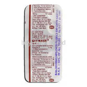 Glymase, Generic Glucotrol, Glipizide 5mg, Strip